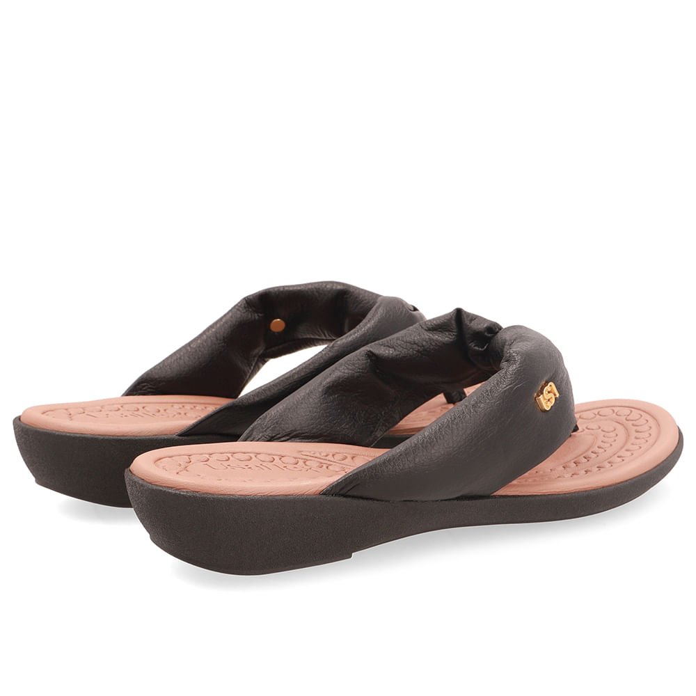 Chinelo Em Couro Preto Com Tira Larga Preto 3