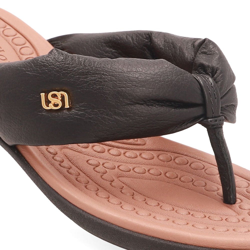 Chinelo Em Couro Preto Com Tira Larga Preto 4