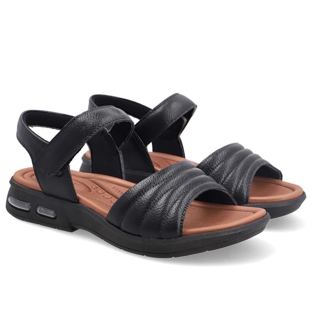 Sandália Em Couro Preto Com Fecho-Flex Preto 2