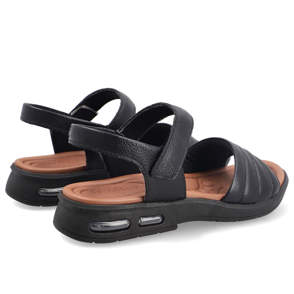 Sandália Em Couro Preto Com Fecho-Flex Preto 3