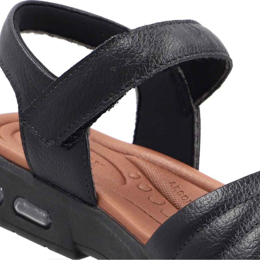 Sandália Em Couro Preto Com Fecho-Flex Preto 4