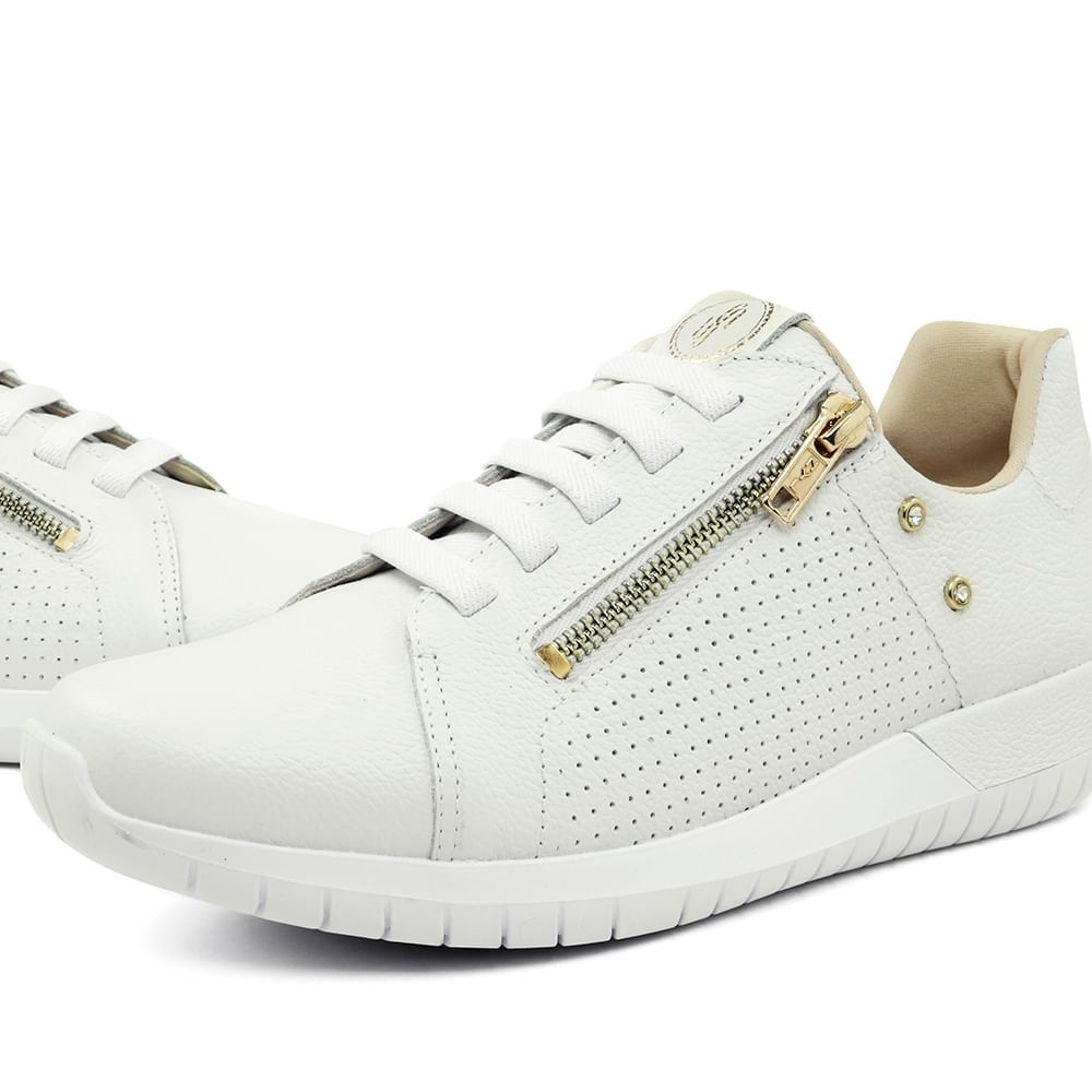 Tênis Casual Branco Couro Zíper Branco 5
