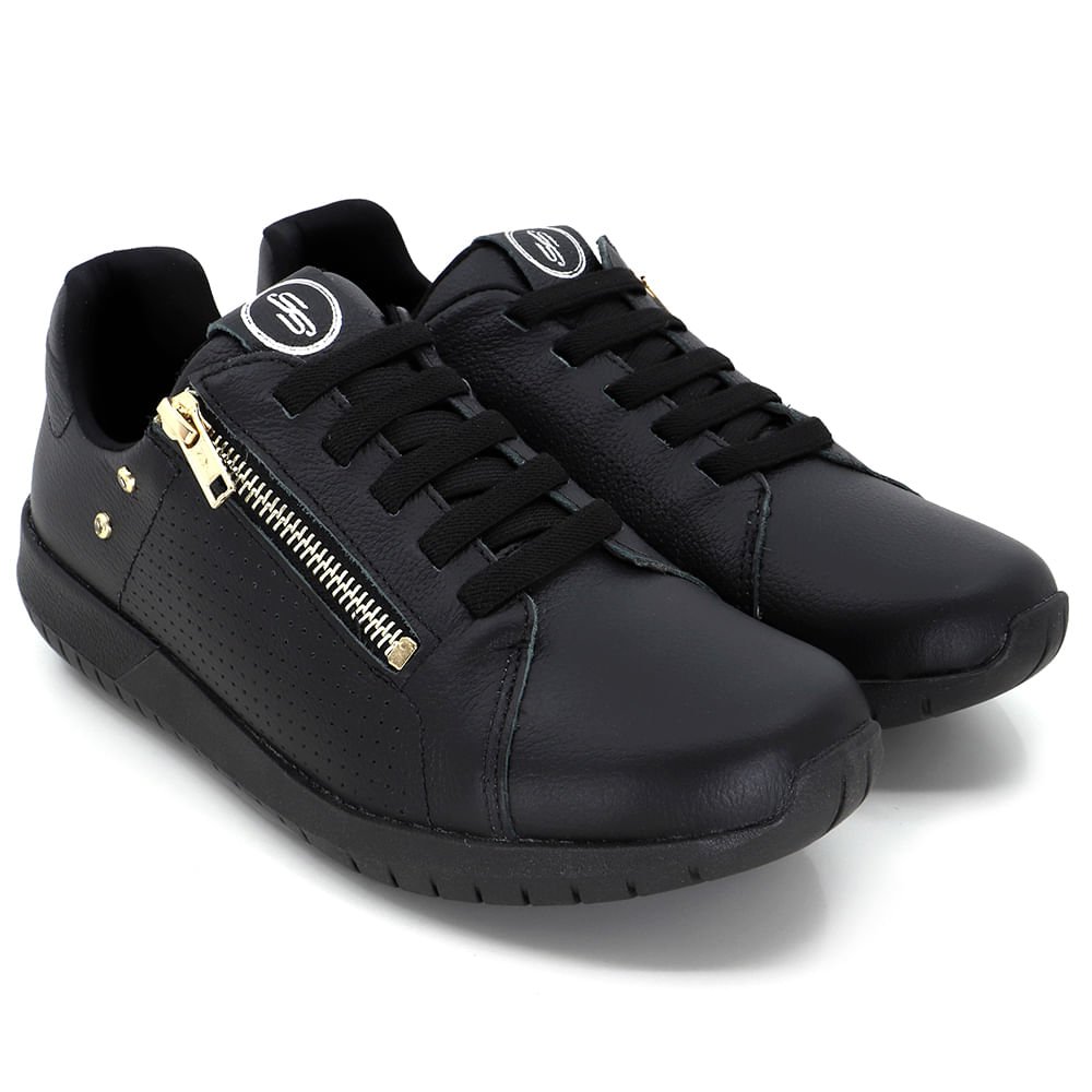 Tênis Casual Preto Couro Zíper Preto 2