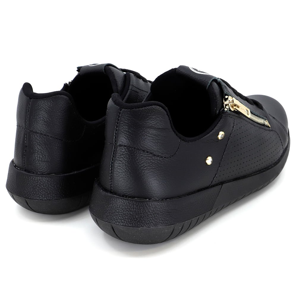 Tênis Casual Preto Couro Zíper Preto 3