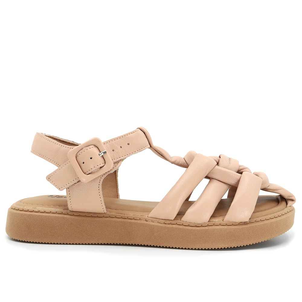 Sandalia Plataforma Couro Rosa Tiras Fofas Bege 1