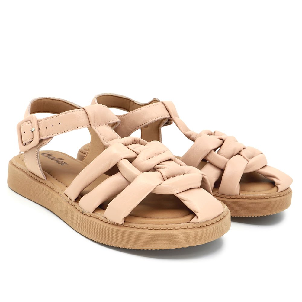 Sandalia Plataforma Couro Rosa Tiras Fofas Bege 2