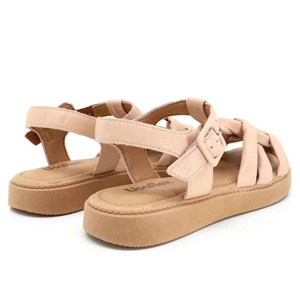 Sandalia Plataforma Couro Rosa Tiras Fofas Bege 3