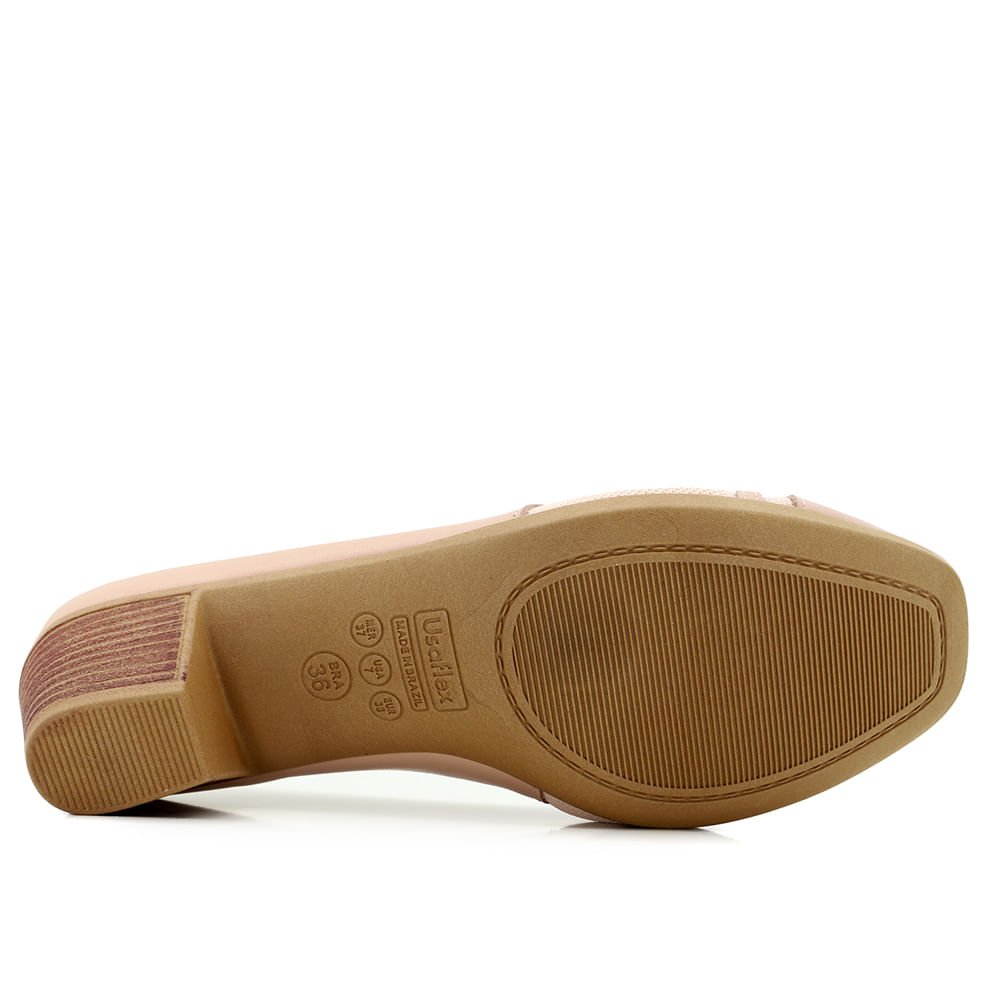 Scarpin Rosa Salto Bloco Multimateriais Enfeite Bege 5