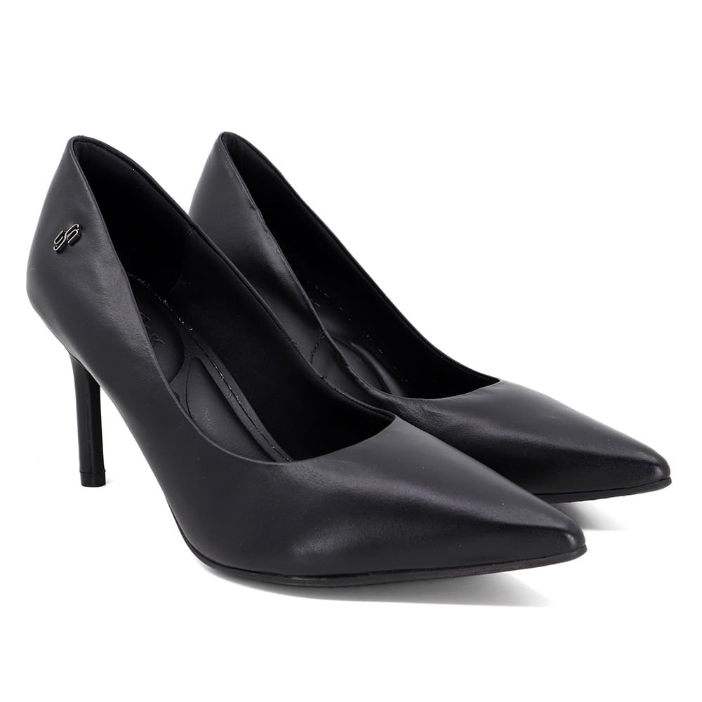Scarpin Bico Fino Couro Preto Preto 2