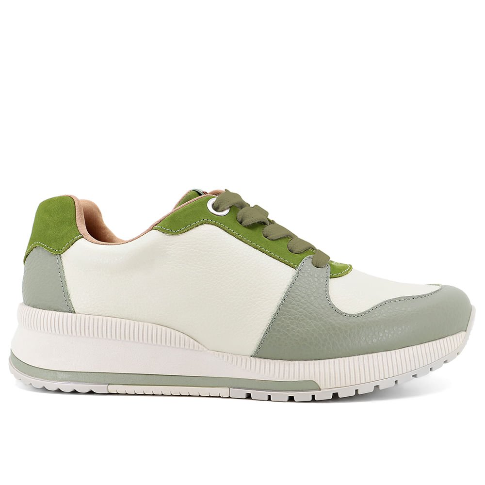 Tênis Casual Tricolor Verde Couro Cadarço