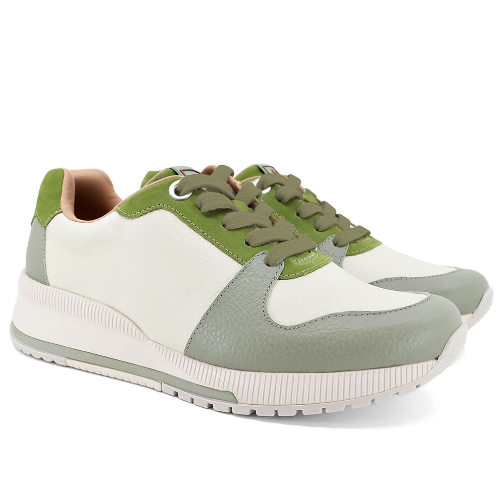 Tênis Casual Tricolor Verde Couro Cadarço 33 2