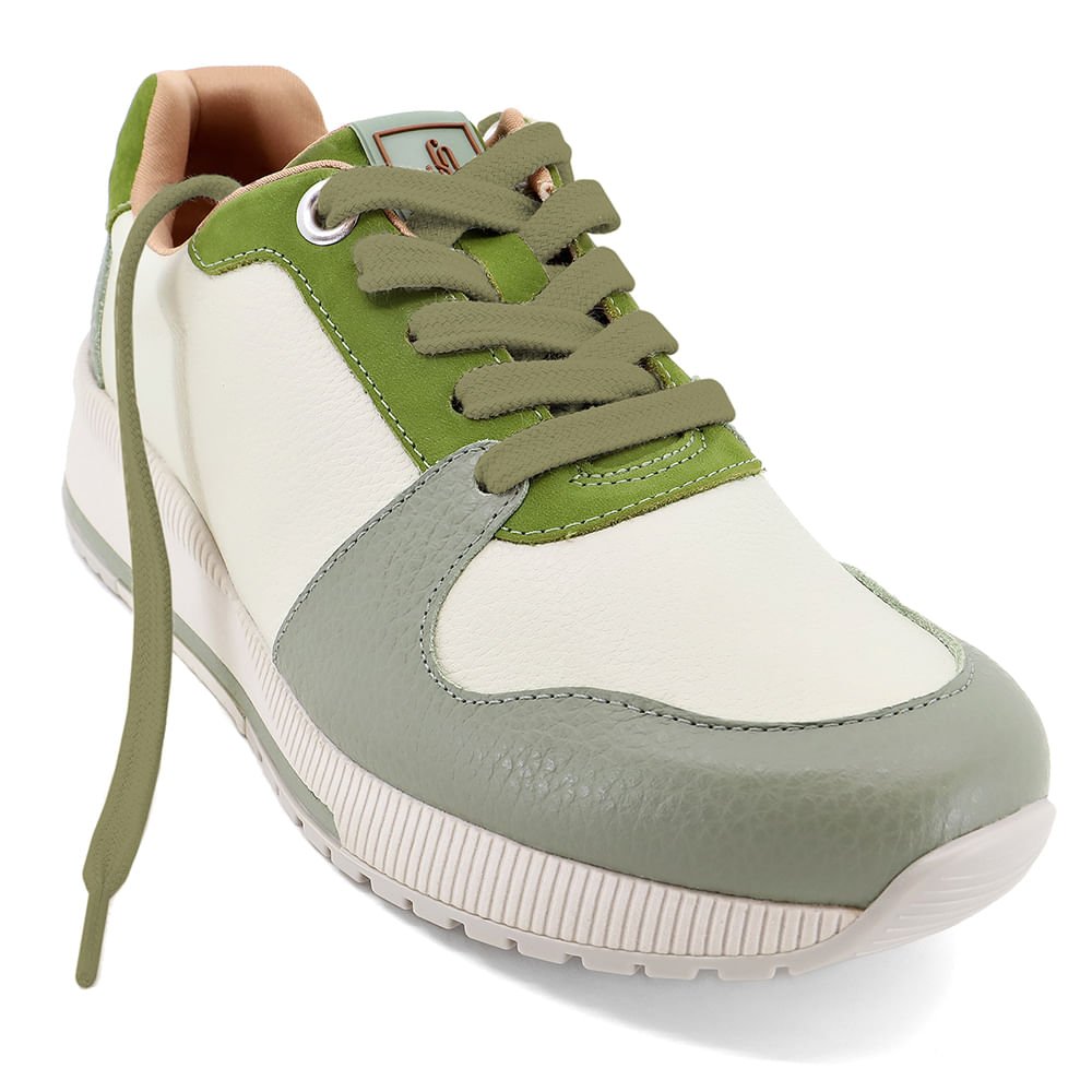 Tênis Casual Tricolor Verde Couro Cadarço 33 4