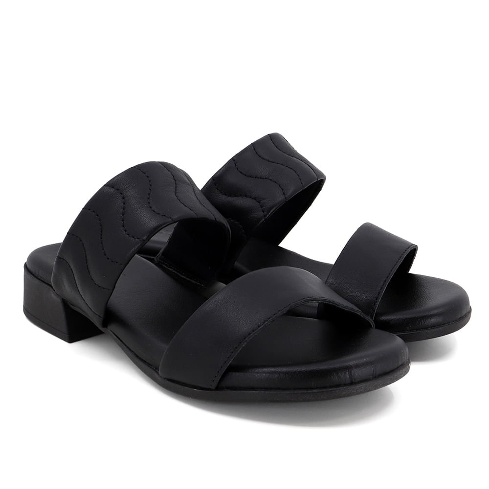 Tamanco Salto Bloco Couro Preto Tira Bordada 34 2