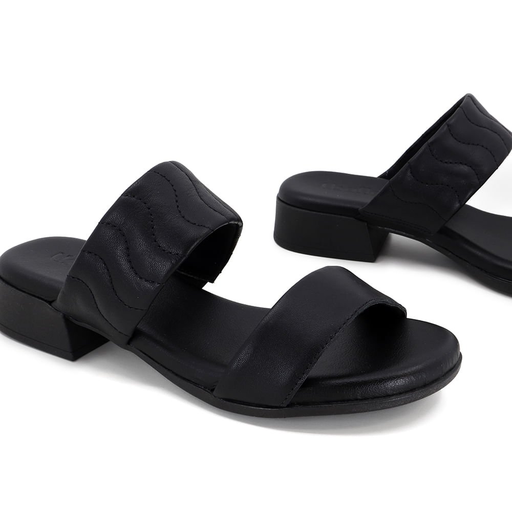 Tamanco Salto Bloco Couro Preto Tira Bordada 34 4