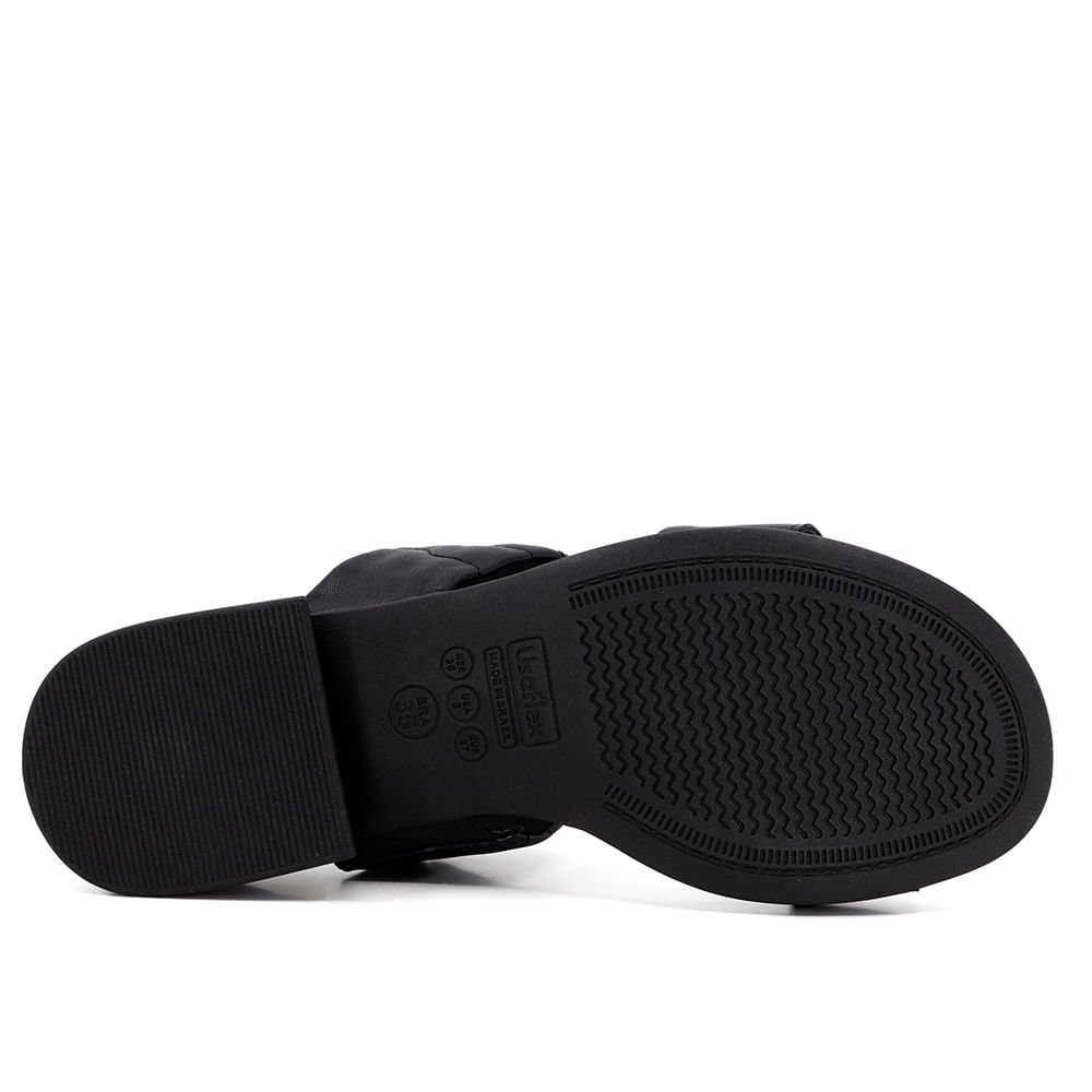 Tamanco Salto Bloco Couro Preto Tira Bordada 34 5