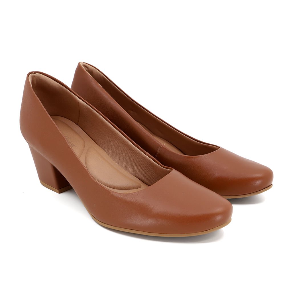Scarpin Marrom Couro Salto Bloco Marrom 2