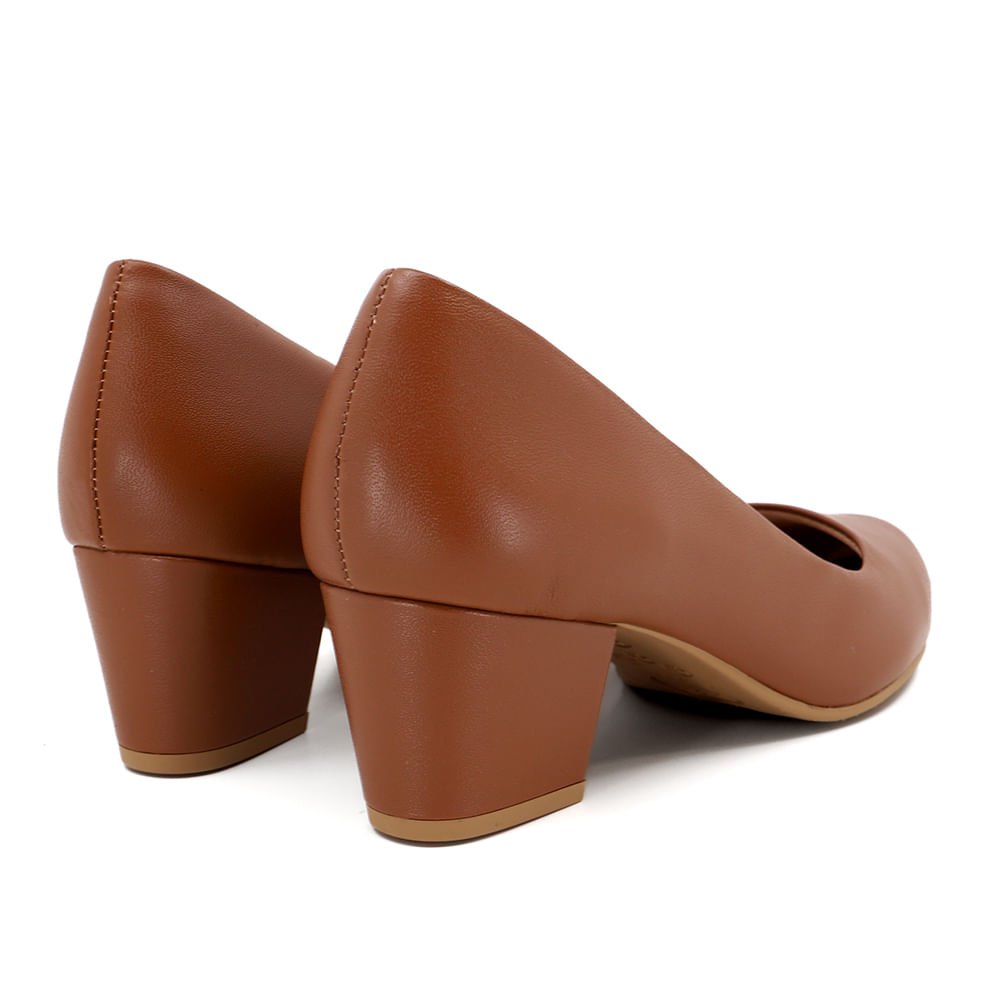 Scarpin Marrom Couro Salto Bloco Marrom 3