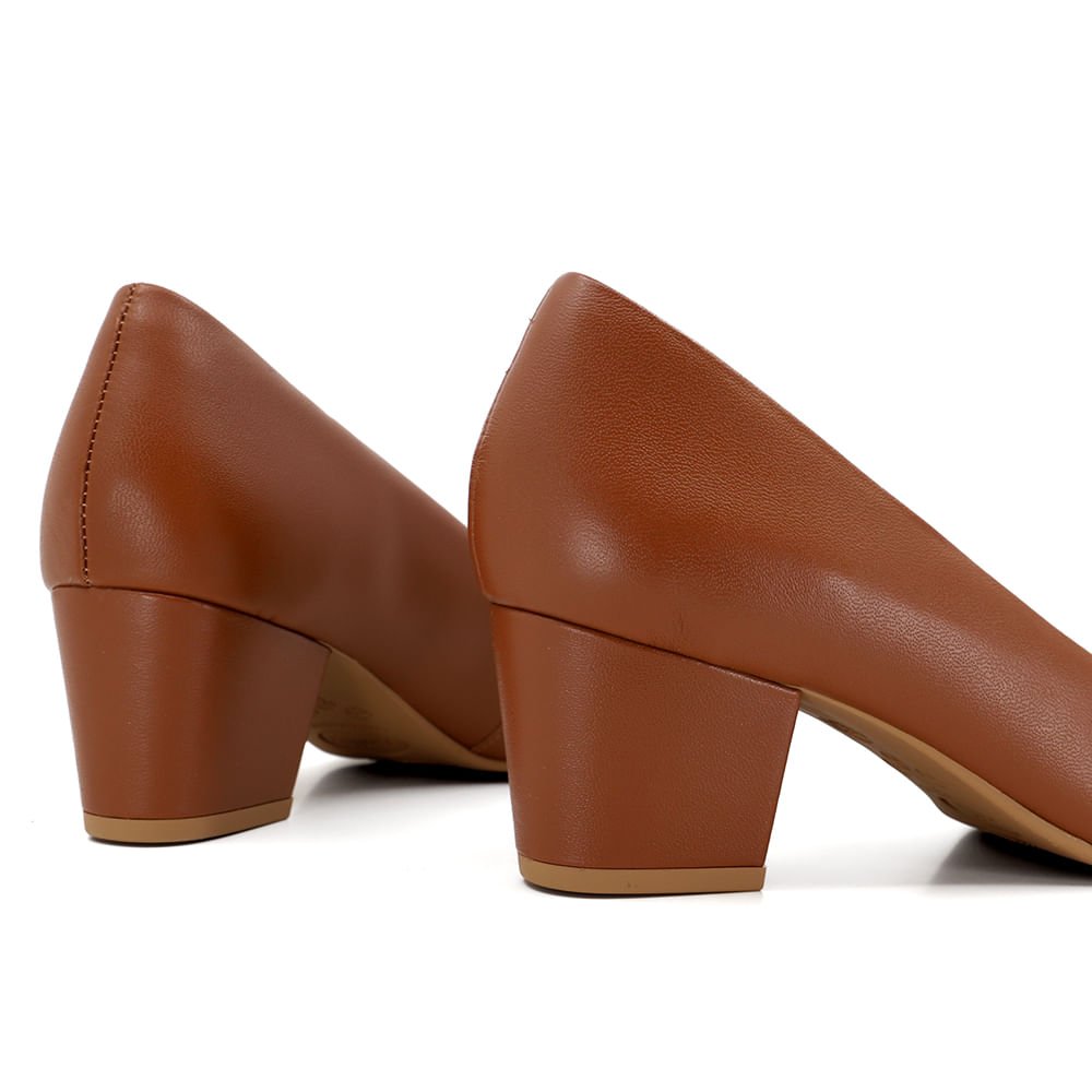 Scarpin Marrom Couro Salto Bloco Marrom 4