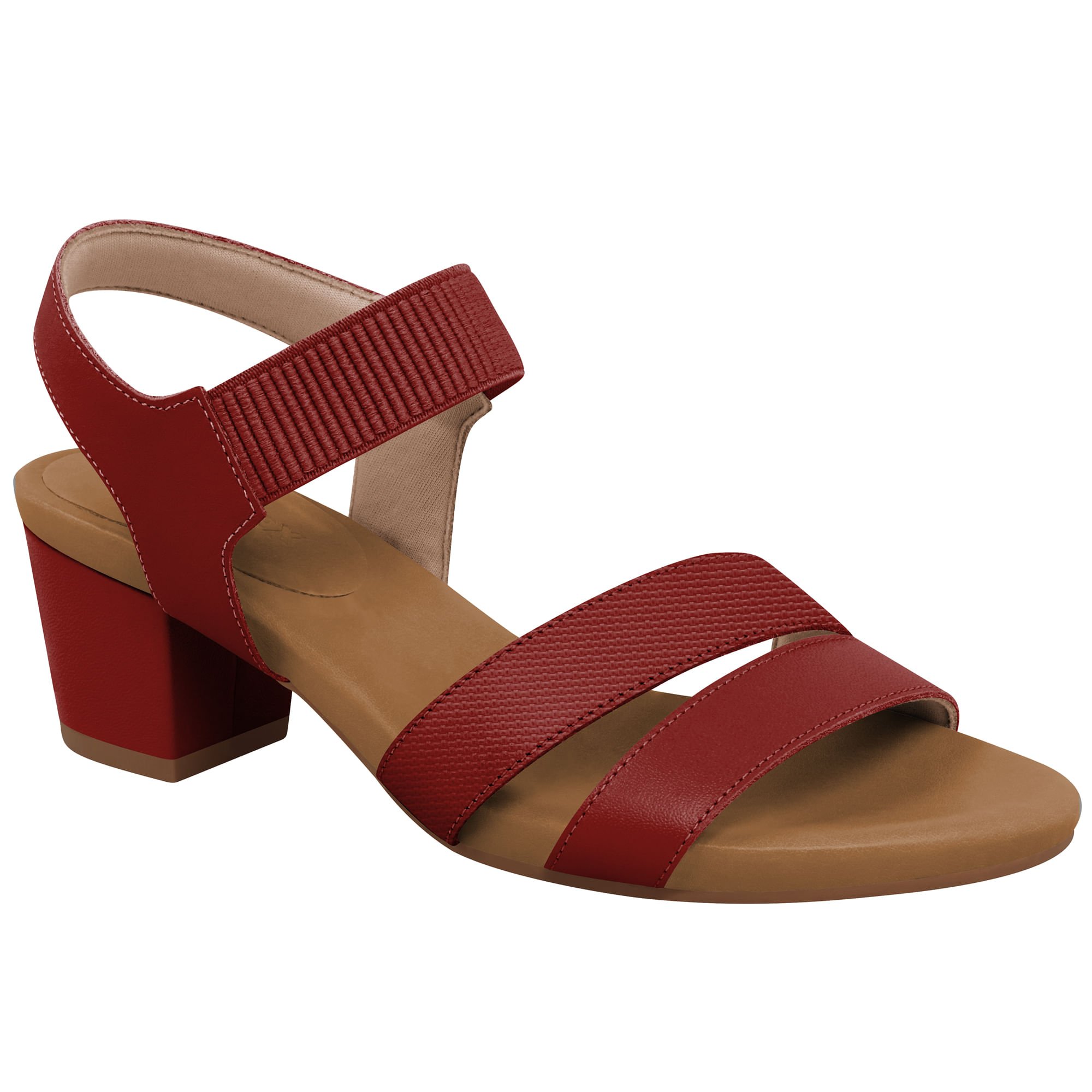 Sandália Salto Bloco Vermelho Couro Tressê