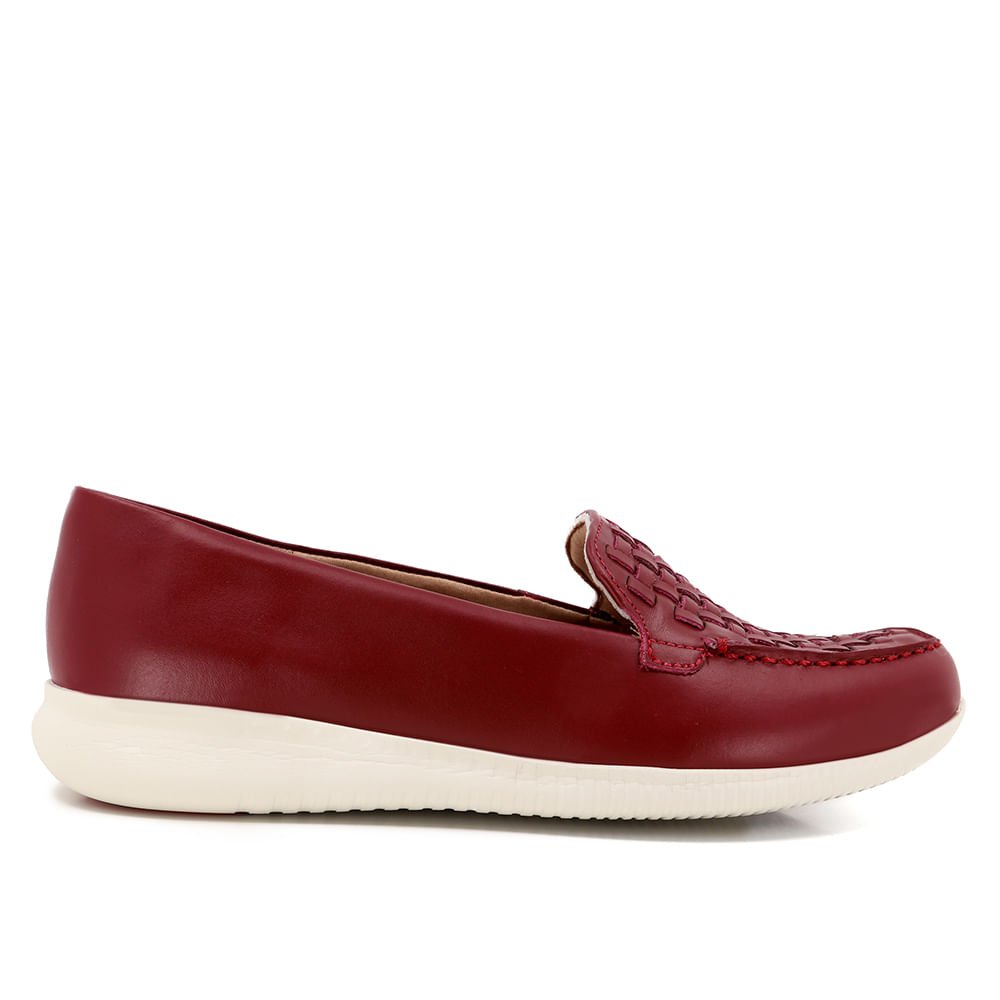 Loafer Vermelho Rasteiro Couro Entrelaçado