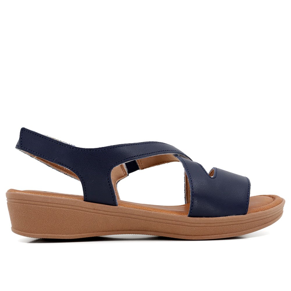 Sandália Plataforma Couro Azul Fecho-Flex