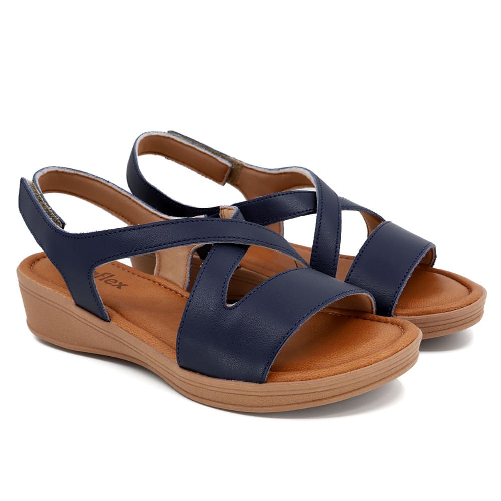 Sandália Plataforma Couro Azul Fecho-Flex Azul Marinho 2