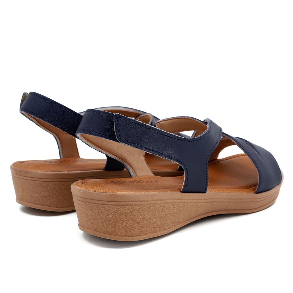 Sandália Plataforma Couro Azul Fecho-Flex Azul Marinho 3