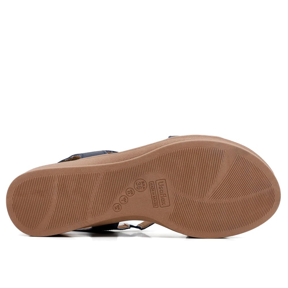 Sandália Plataforma Couro Azul Fecho-Flex Azul Marinho 5