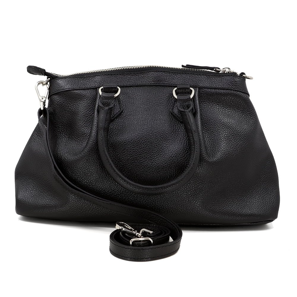 Bolsa Tote Preto Couro Detalhe Franzido Preto 3