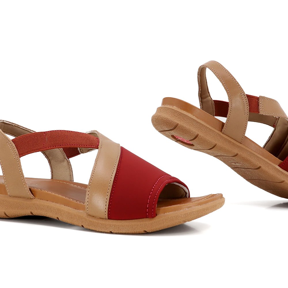 Sandália Plataforma Elastano Vermelho Couro Marrom Marrom 4