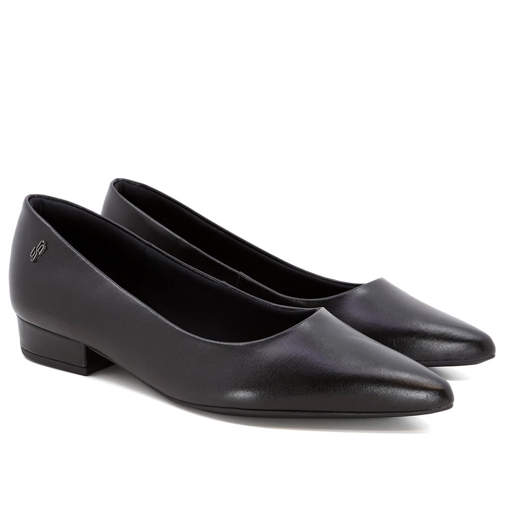 Scarpin Preto Salto Bloco Couro Bico Fino Preto 2