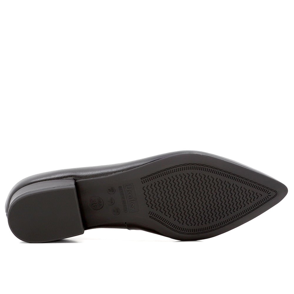 Scarpin Preto Salto Bloco Couro Bico Fino Preto 5