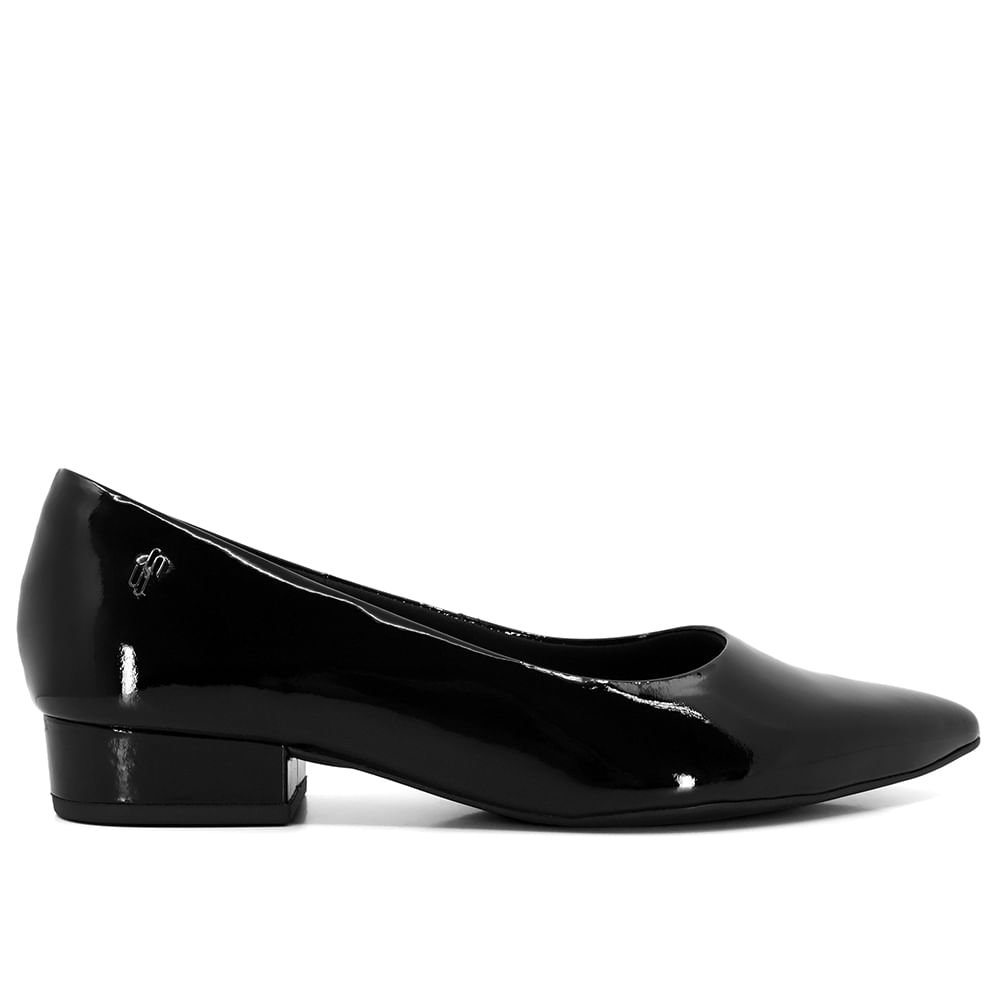 Scarpin Preto Salto Bloco Couro Luxor Bico Fino