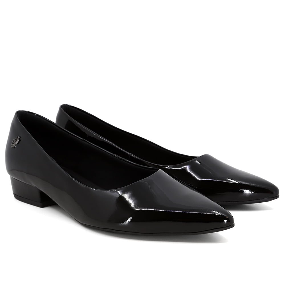Scarpin Preto Salto Bloco Couro Luxor Bico Fino Preto 2