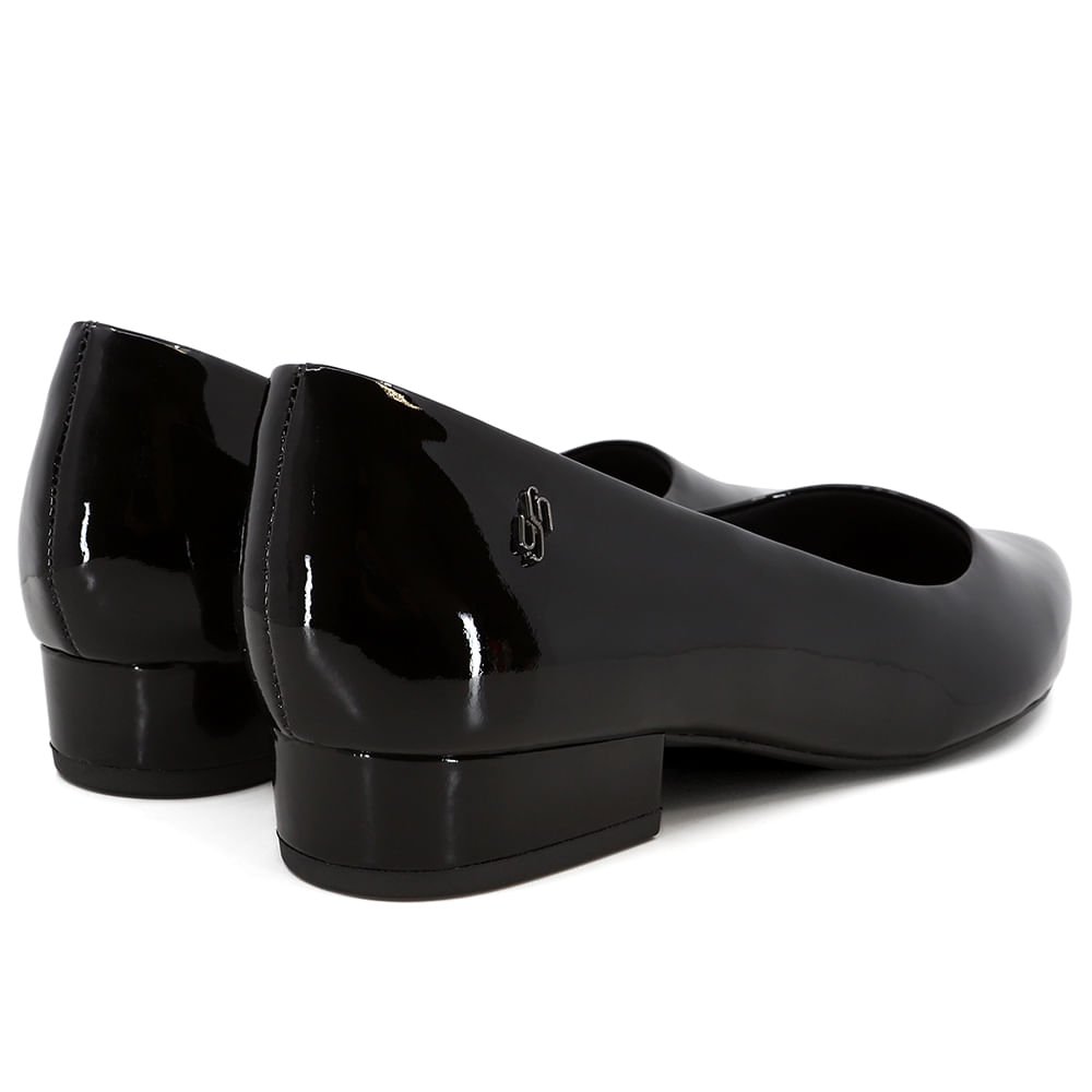 Scarpin Preto Salto Bloco Couro Luxor Bico Fino Preto 3