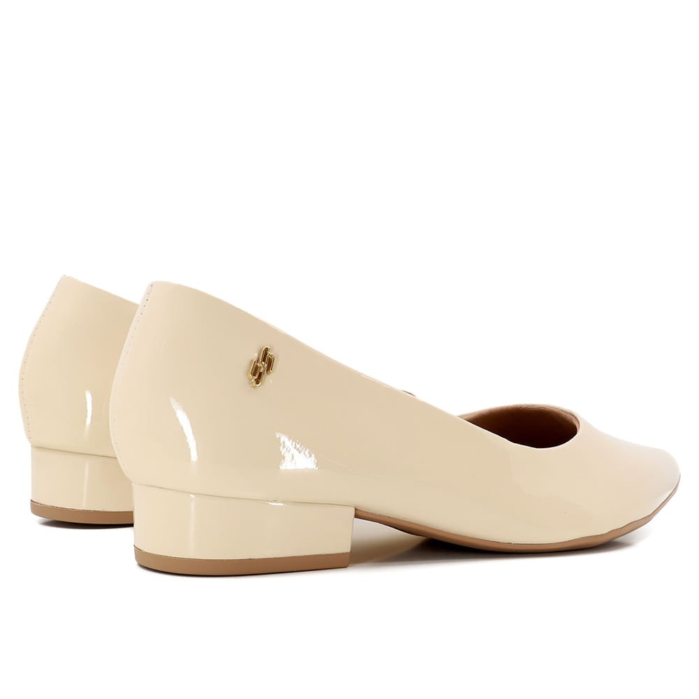 Scarpin Bege Salto Bloco Couro Luxor Bico Fino Bege 3