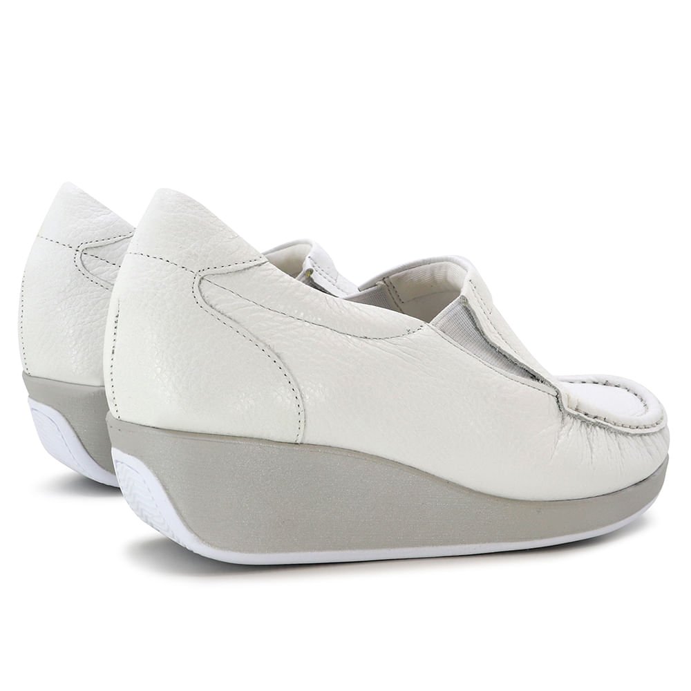 Mocassim Branco Anabela Couro Elástico Branco 3