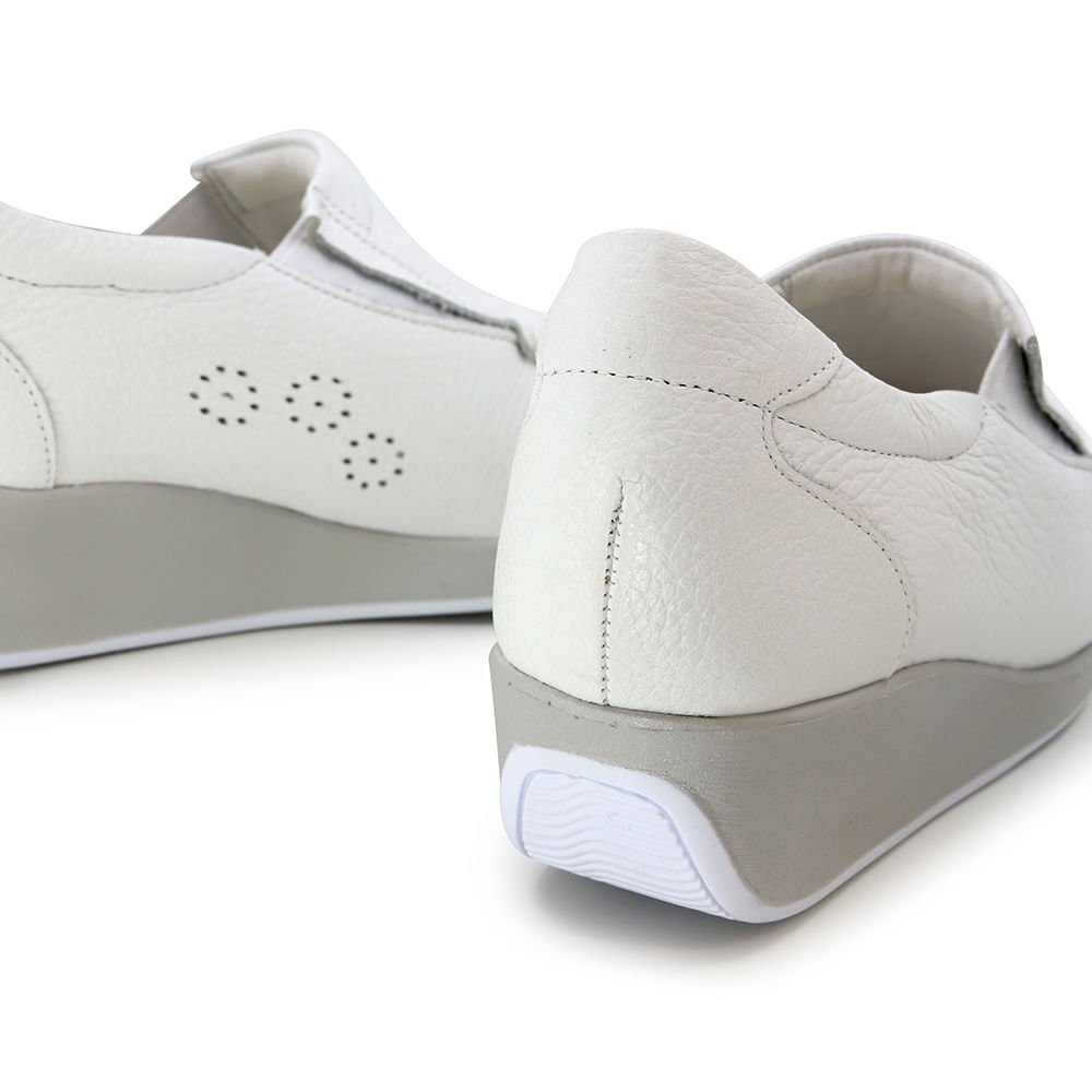 Mocassim Branco Anabela Couro Elástico Branco 4