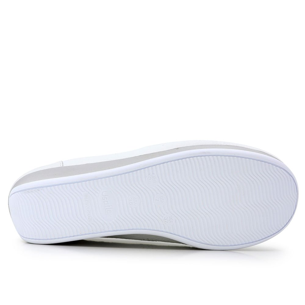 Mocassim Branco Anabela Couro Elástico Branco 5