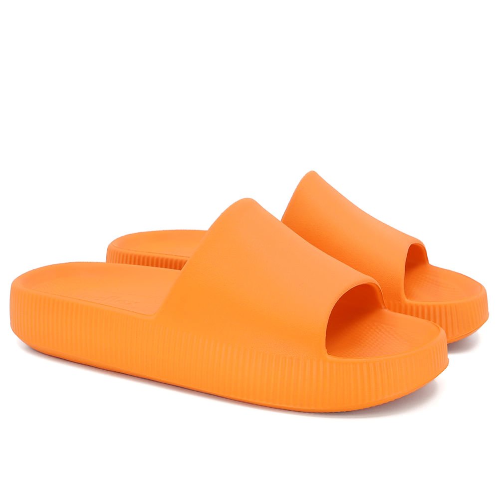 Chinelo Slide Laranja Poofy Plataforma Eva