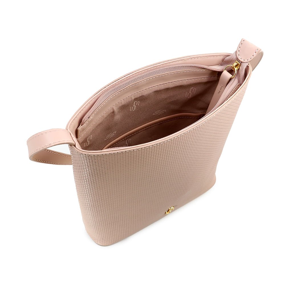 Bolsa Bucket Couro Rosa Mini Tressê Bege 4