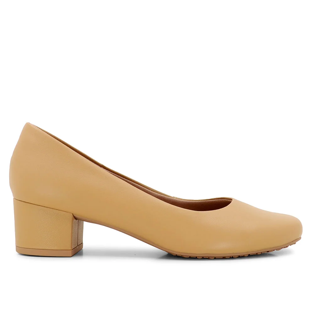 Scarpin Marrom Salto Bloco Couro