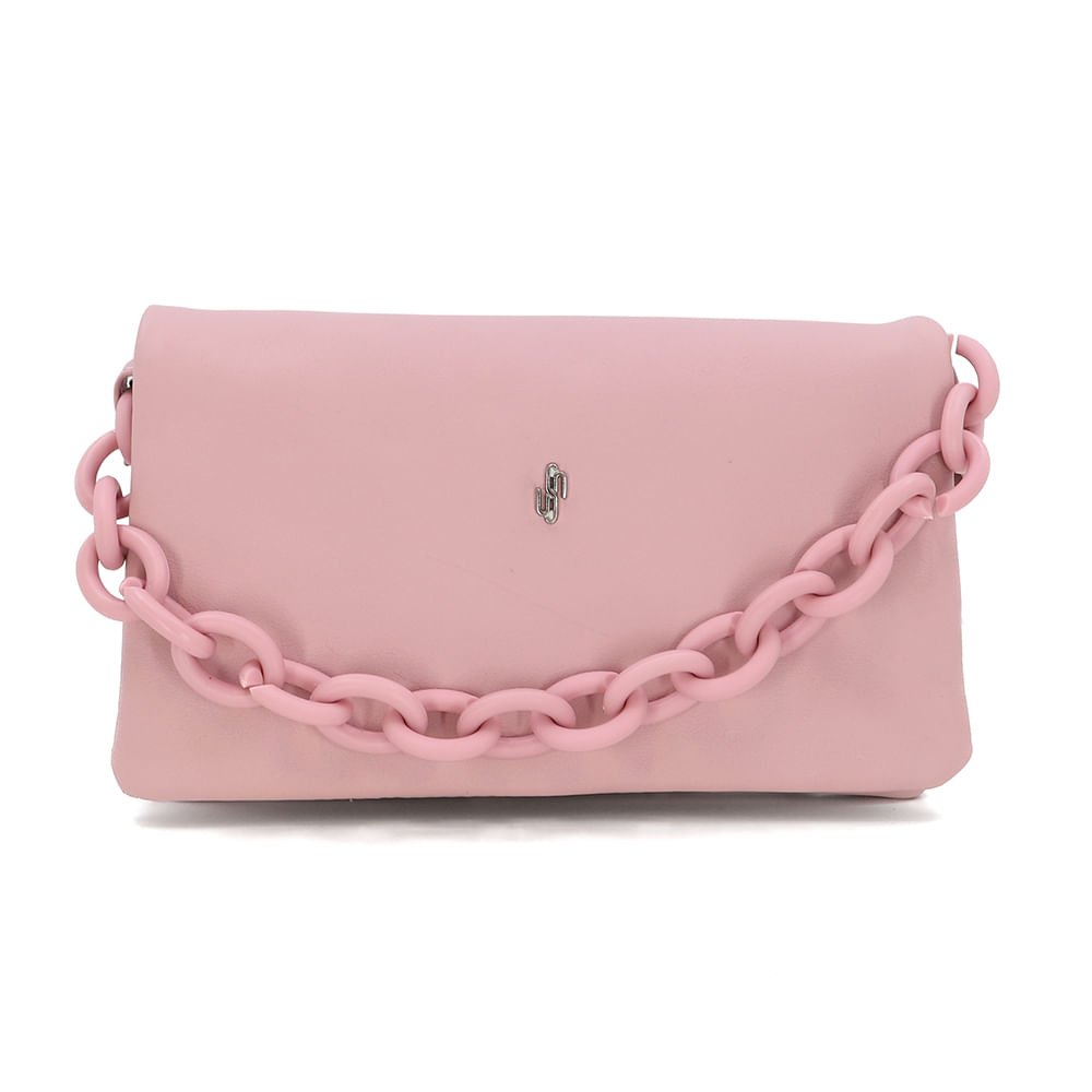 Bolsa Tiracolo Couro Comfy Rosa Enfeite Corrente