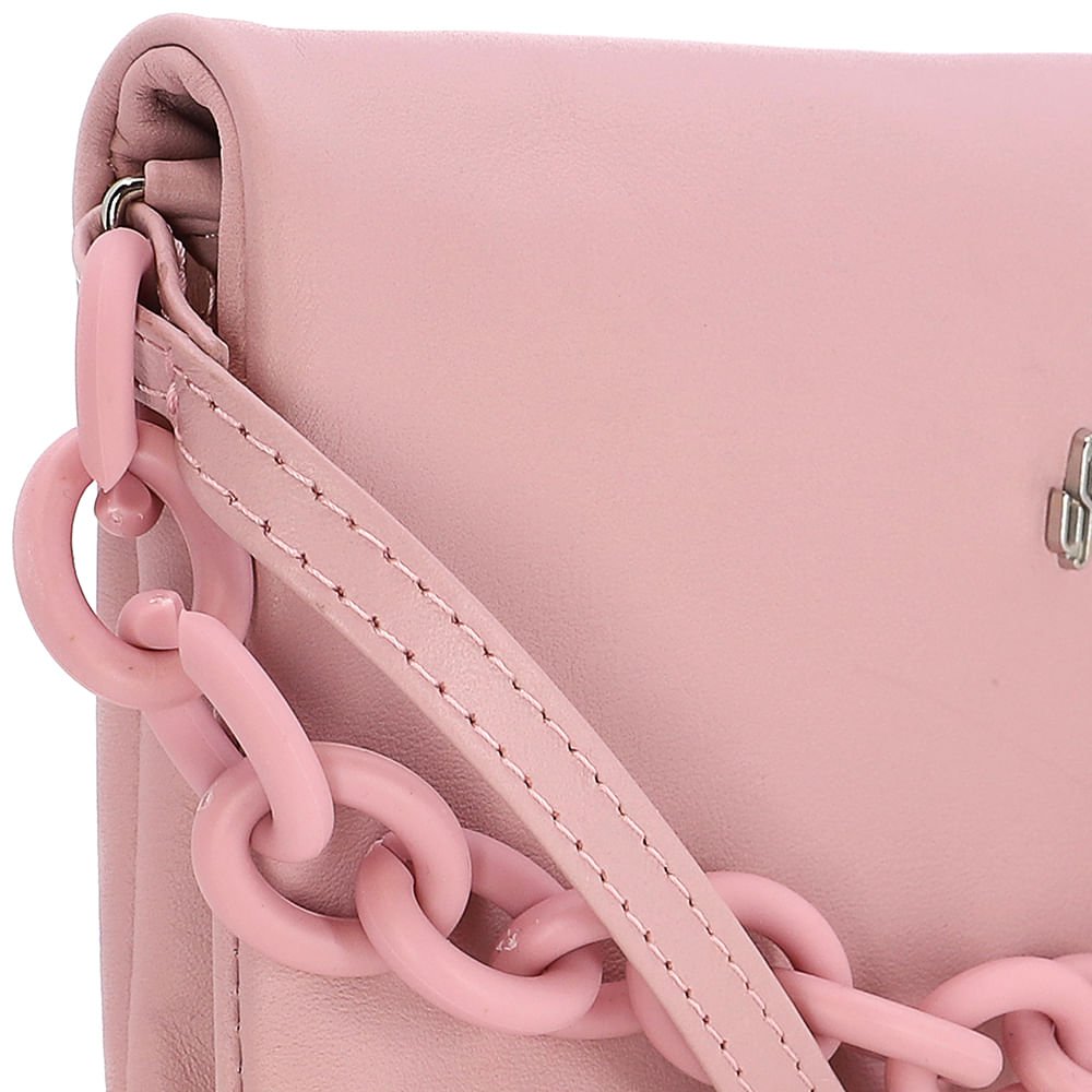 Bolsa Tiracolo Couro Comfy Rosa Enfeite Corrente Rosa 3