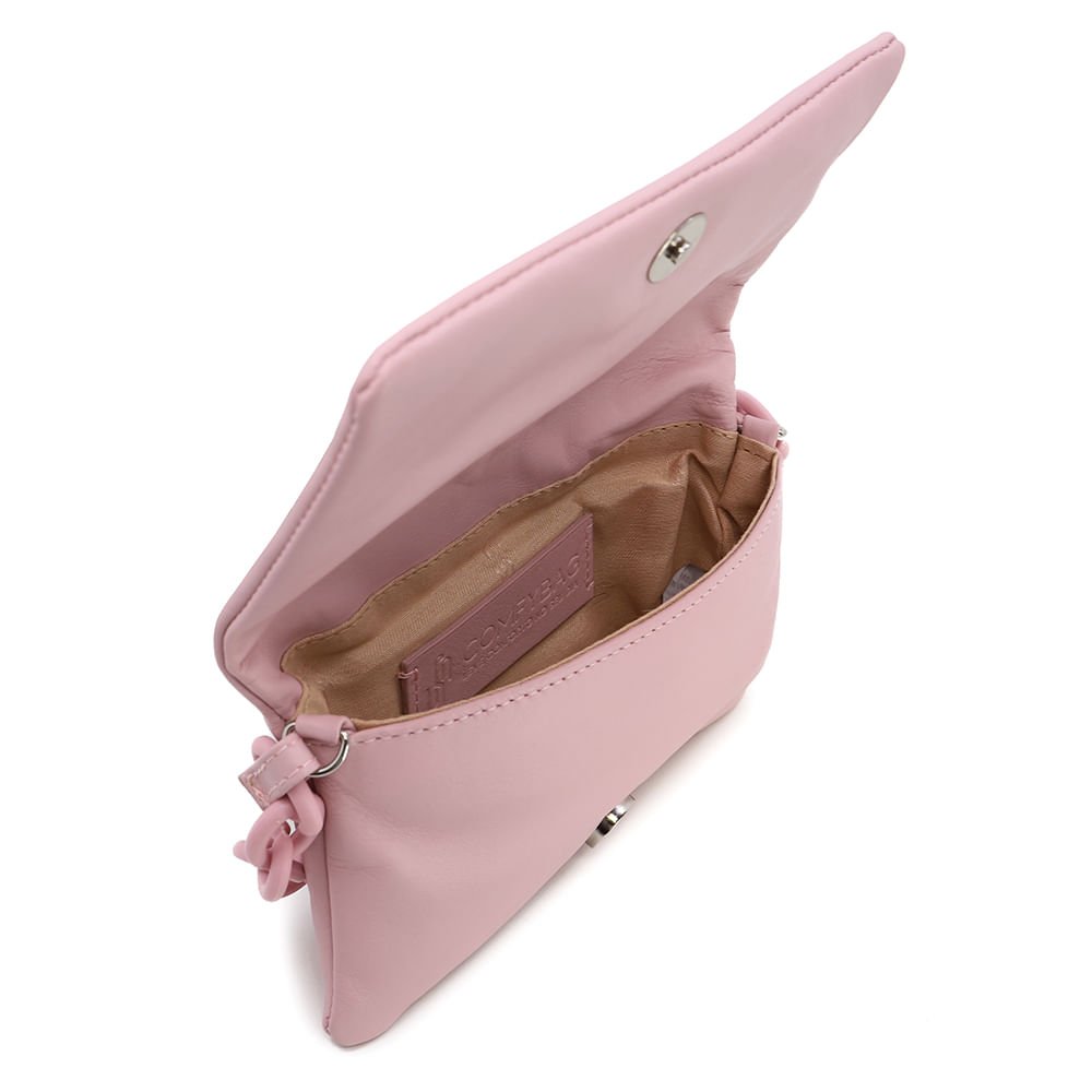 Bolsa Tiracolo Couro Comfy Rosa Enfeite Corrente Rosa 4