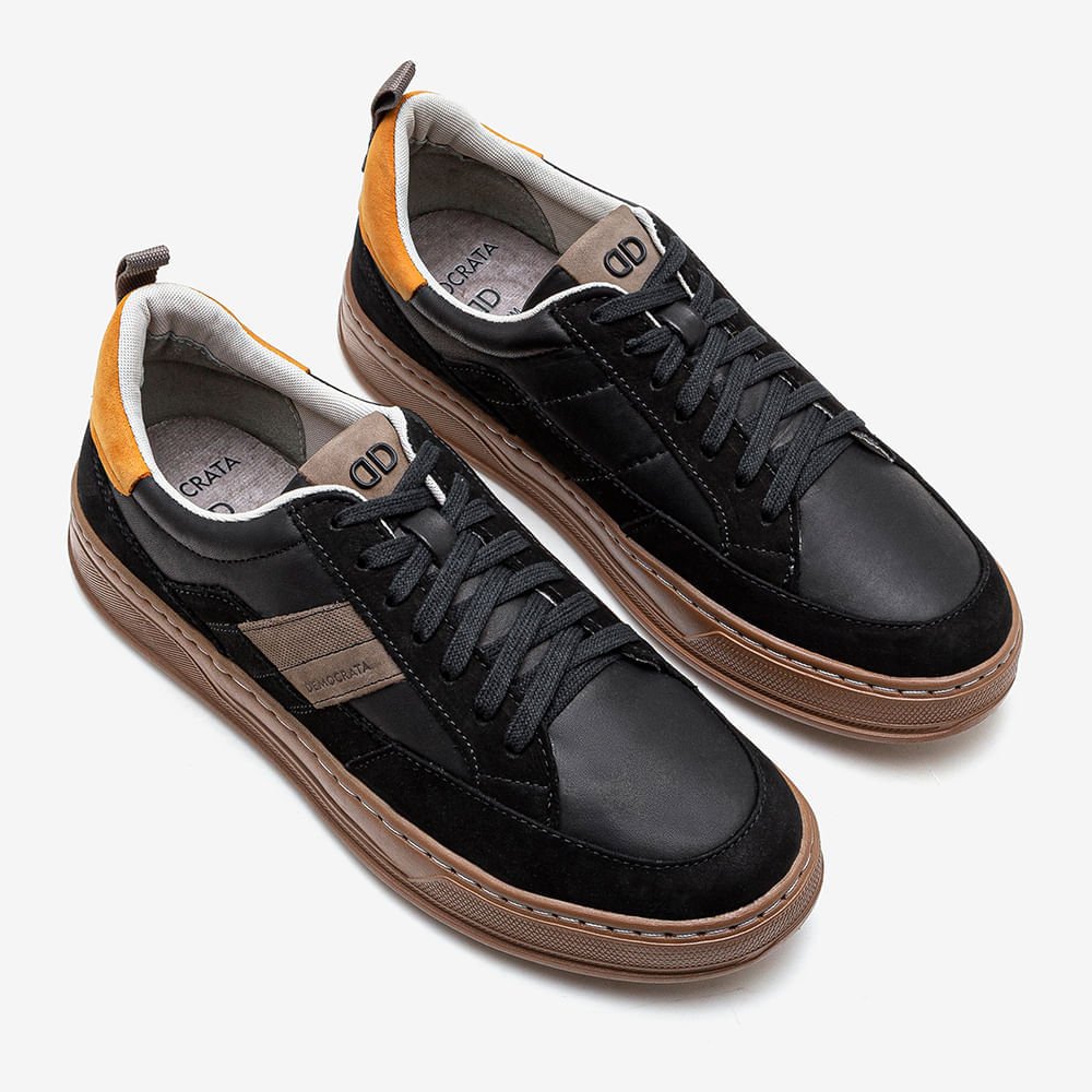 Tênis Masculino Couro Bold Preto Preto/Marrom 2