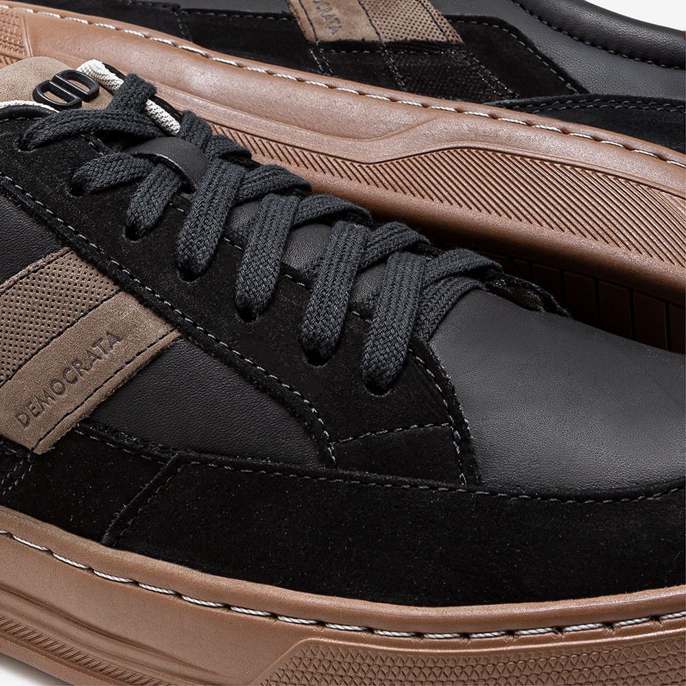 Tênis Masculino Couro Bold Preto Preto/Marrom 3