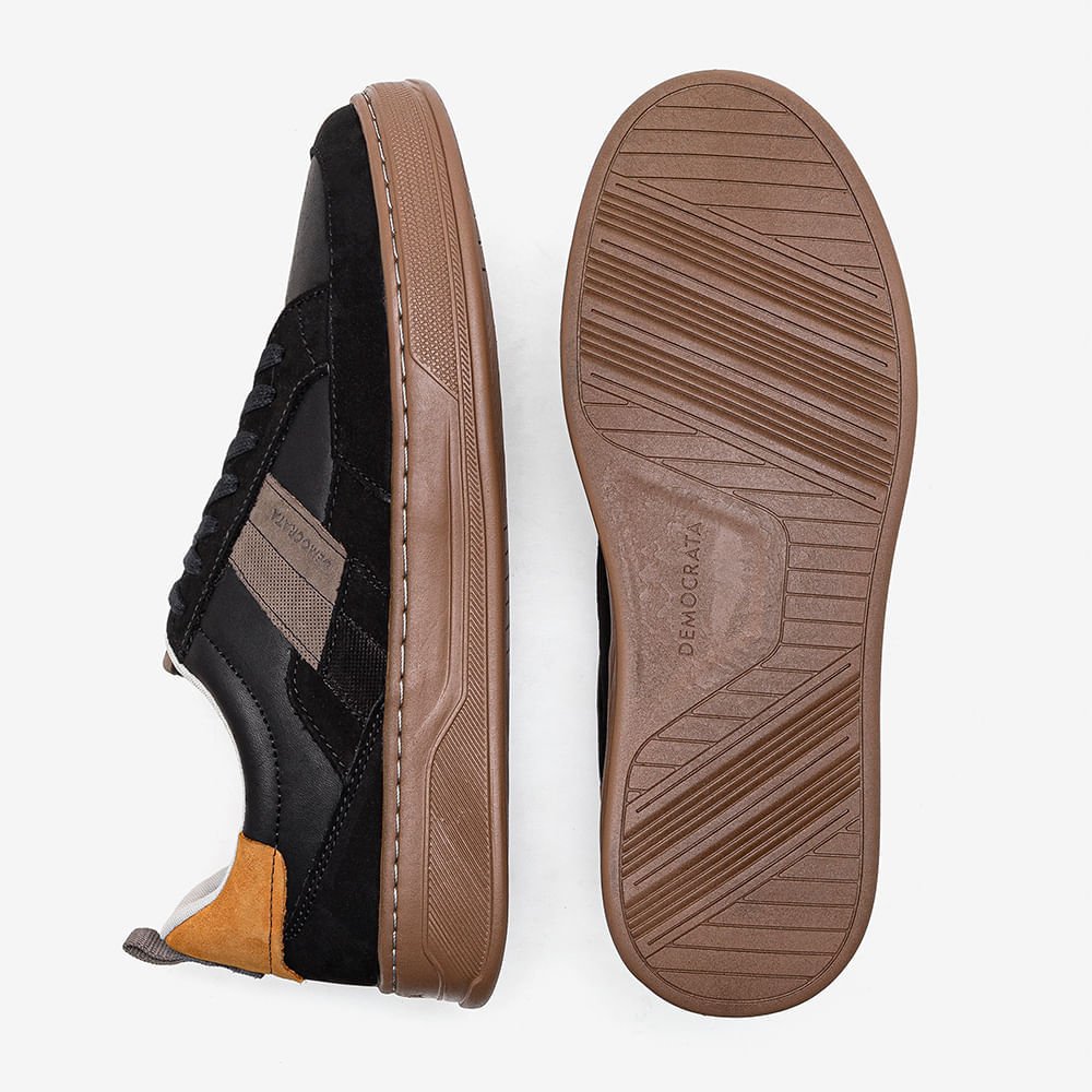 Tênis Masculino Couro Bold Preto Preto/Marrom 4