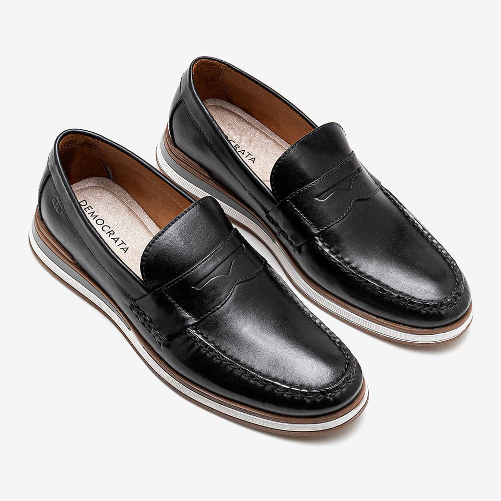 Mocassim Masculino Couro Flow Preto Preto 2