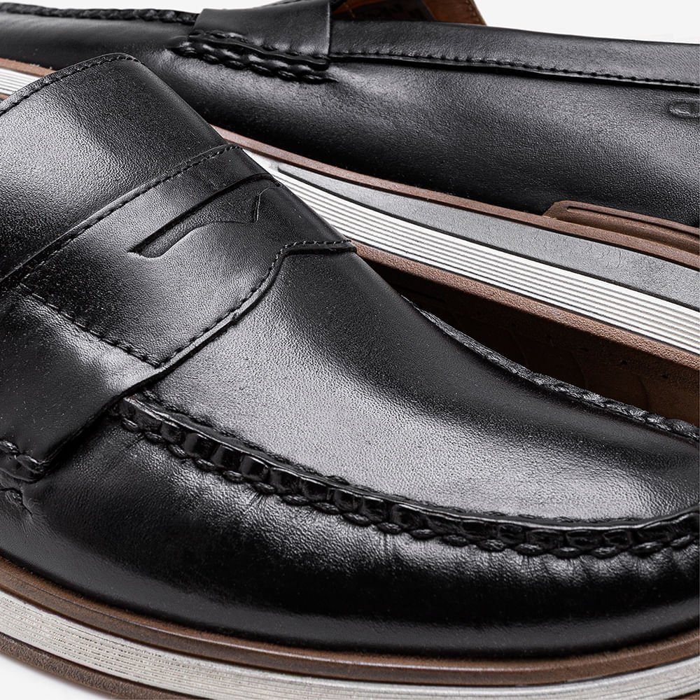 Mocassim Masculino Couro Flow Preto Preto 3